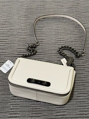 Coach Cream Leather Chain Strap Shoulder Bag
